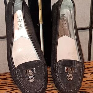 Michael Kors Black Leather MK Charm Penny Loafers
